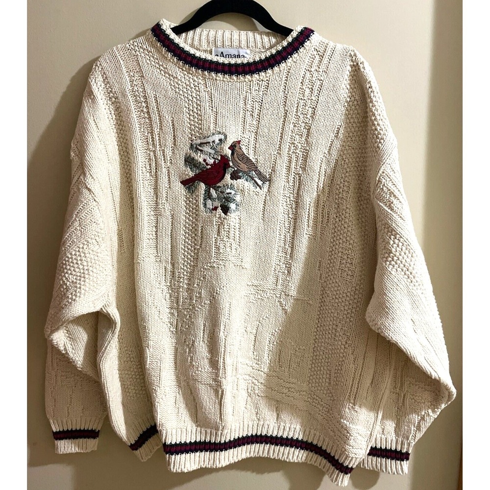 VINTAGE 90s CHUNKY knit Snow Cardinals Crew Neck WOMEN 22W sweater AMANA WOOLEN